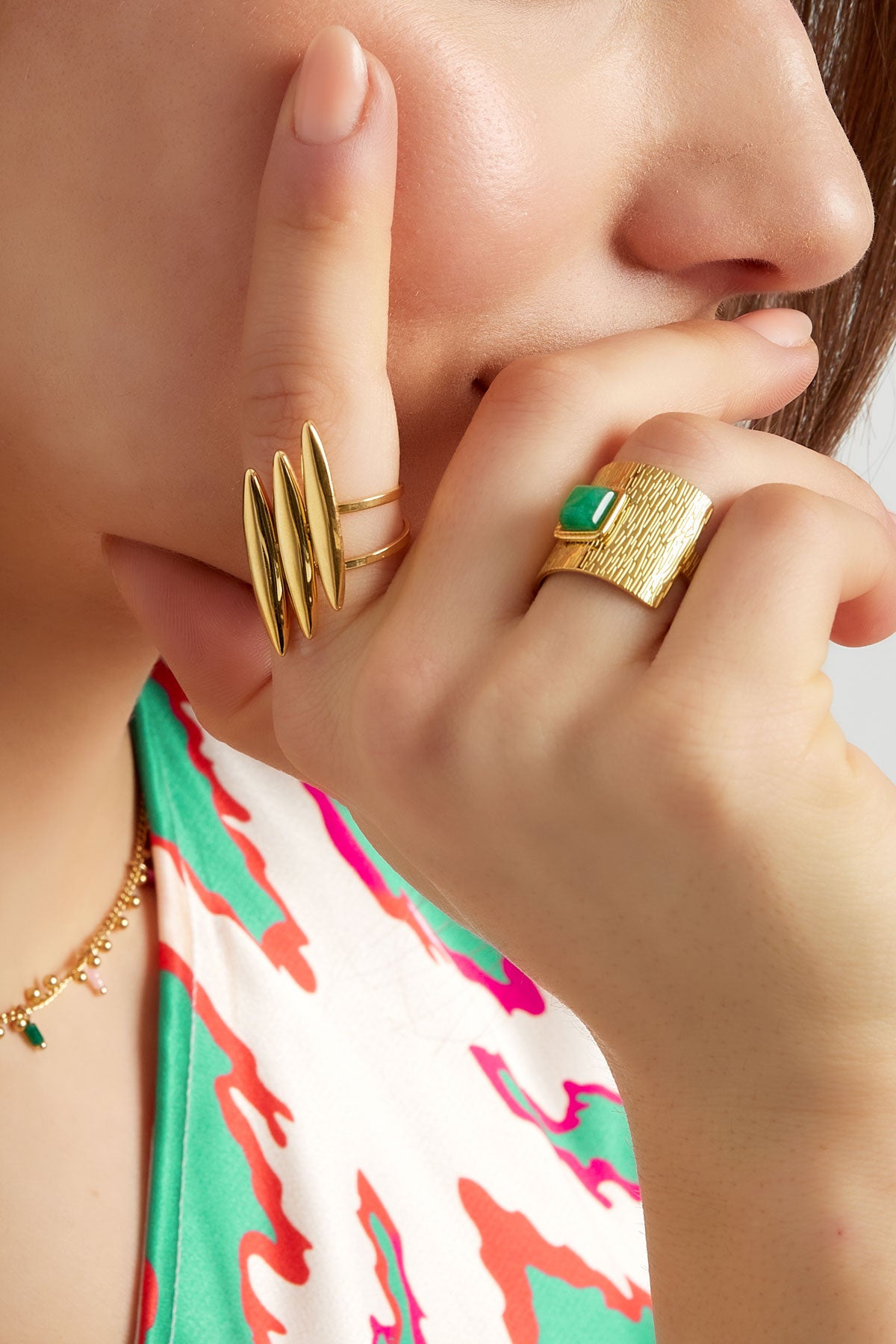 Three double surf ring guld/silver