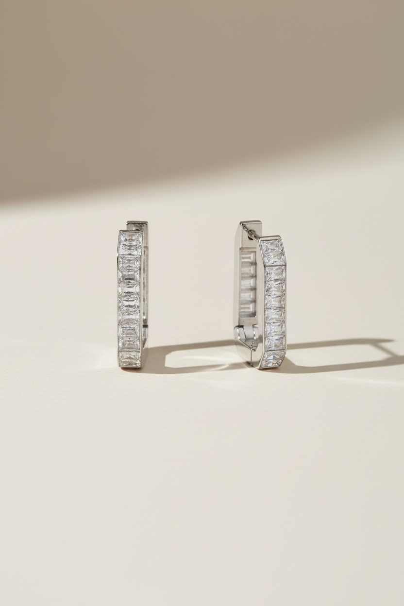 Rectangular diamond örhängen